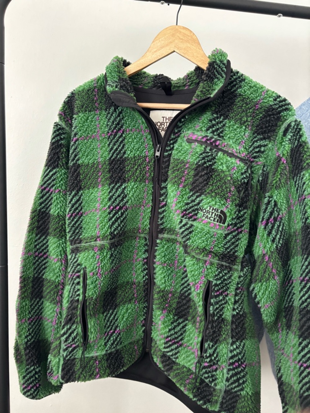 The North Face Mens Green Plaid Sherpa Jacket